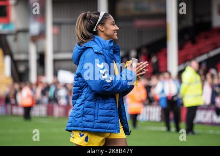 Walsall, UK. 22nd Oct, 2022. Walsall, England, October 22nd 2022: Gabby George (6 Everton) celebrates the win after the Barclays FA Womens Super League match between Aston Villa and Everton at Bescot Stadium in Walsall, England (Natalie Mincher/SPP) Credit: SPP Sport Press Photo. /Alamy Live News Stock Photo