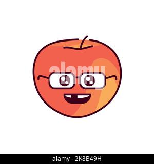 Clever apple color line icon. Mascot of emotions Stock Vector