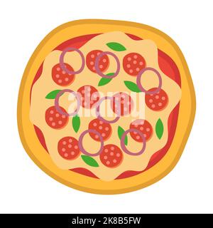 Pizza top view icons. Italian food with tomato and cheese isolated on white background. Delicious menu for a restaurant with cheese , mushrooms and me Stock Vector