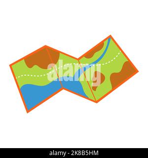 Hiking map vector illustration icon isolated white background. Mountain travel and nature relief topography contour. Terrain topographic and cartograp Stock Vector