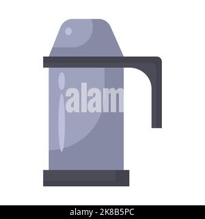 Thermos container isolated white background icon. Thermo drink flask and metal bottle for water. Steel object for tea and travel mug. Thermal plastic Stock Vector