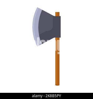Hiking axe vector illustration icon isolated white background. Outdoor travel adventure and camp forest element. Vacation hike equipment and camping t Stock Vector