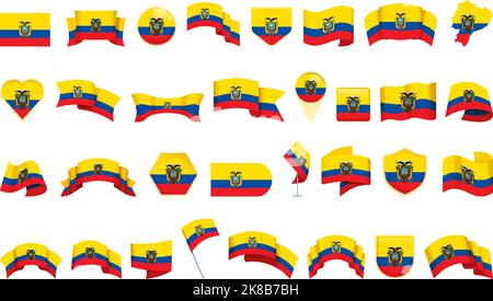 Ecuador icons set cartoon vector. Vacation flag. City country Stock Vector
