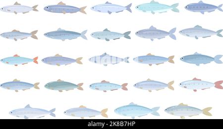 Sardine icons set cartoon vector. Can fish. Oil snack Stock Vector