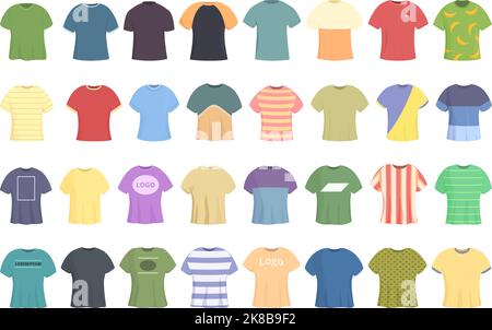 T-shirt icons set cartoon vector. Clothes template. Design front Stock Vector