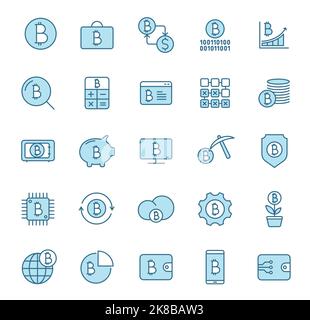 bitcoin line vector icons in two colors isolated on white Stock Vector