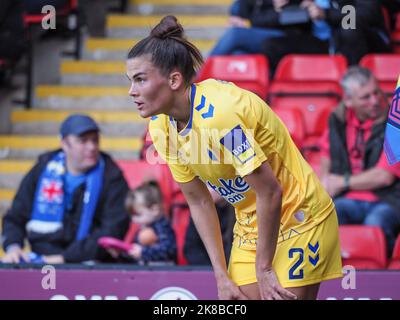 Walsall, UK. 22nd Oct, 2022. Walsall, England, October 22nd 2022: Katrine Veje (2 Everton) in action during the Barclays FA Womens Super League match between Aston Villa and Everton at Bescot Stadium in Walsall, England (Natalie Mincher/SPP) Credit: SPP Sport Press Photo. /Alamy Live News Stock Photo