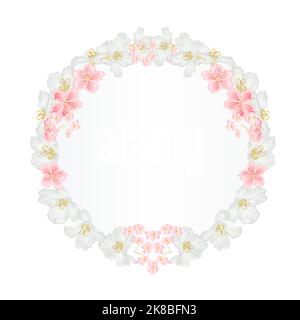 Floral round  frame with  Jasmine and sakura  vintage  festive  background vector illustration editable hand draw Stock Vector