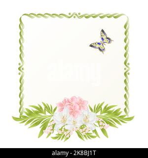 Frame  cherry blossom and jasmine with butterflies vintage  festive  background vector illustration editable hand draw Stock Vector