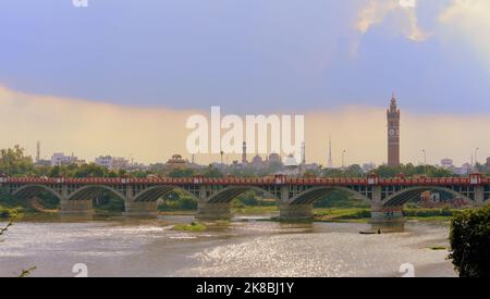 Cityscape view over the view of Gomti River in Lucknow city of Uttar Pradesh, India. Stock Photo