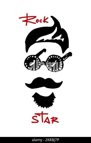 Hand drawn cool hipster man with glasses vector. Graffiti Rock star. Lettering. Stock Vector