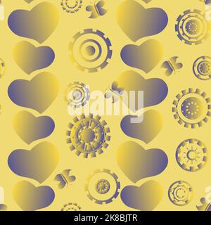 seamless pattern with multicolored hearts and other shapes without background made by gradient Stock Vector