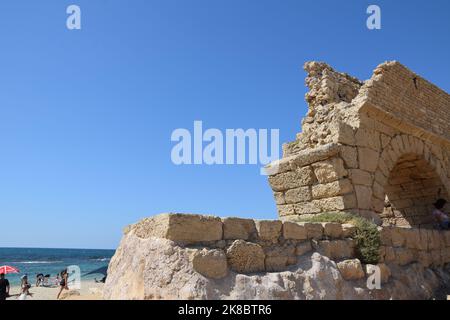 Hadrianic Aqueduct of Caesarea - Beit Hanania, Israel Stock Photo