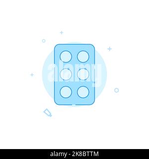 Pill packaging, blister vector icon. Flat illustration. Filled line style. Blue monochrome design. Editable stroke. Adjust line weight. Stock Vector