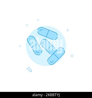 A few capsule pills vector icon. Flat illustration. Filled line style. Blue monochrome design. Editable stroke. Adjust line weight. Stock Vector