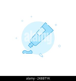 Tube and paste vector icon. Flat illustration. Filled line style. Blue monochrome design. Editable stroke. Adjust line weight. Stock Vector