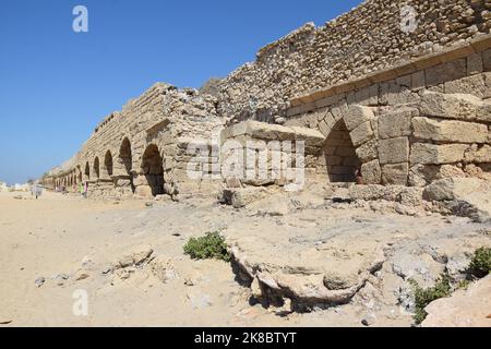 Hadrianic Aqueduct of Caesarea - Beit Hanania, Israel Stock Photo