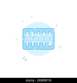 Pill packaging, blister vector icon. Flat illustration. Filled line style. Blue monochrome design. Editable stroke. Adjust line weight. Stock Vector