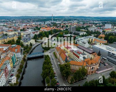 Czechia. Ceske Budejovice Aerial View. Old Town and City Center. Europe. České Budějovice town, Czech Republic. Europe. Stock Photo