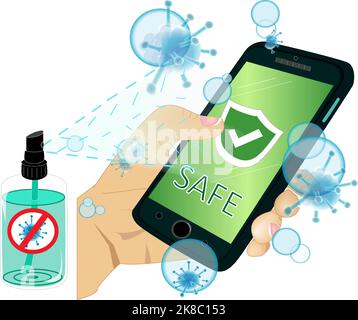 smartphone alert safe from corona virus, alert to beware covid-19, smartphone show notification safe from virus Stock Vector
