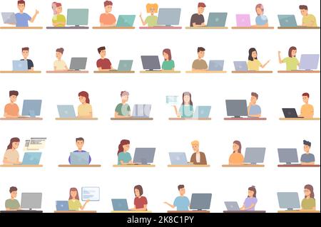 Programming for kids icons set cartoon vector. Tech brain. Computer code Stock Vector