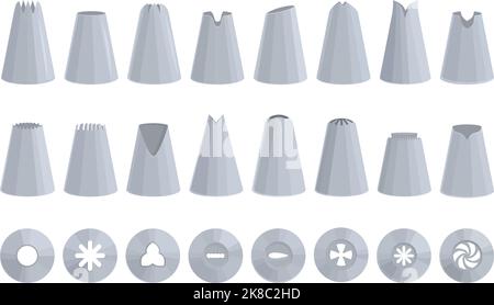Icing nozzles icons set cartoon vector. Cake decoration. Tip frosting Stock Vector