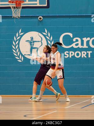 Cardiff, Wales, 22, October, 2022, Mara Machizotti (Archers) (R) holds up ball  during Women's British Basketball League match Credit:, Graham Glendinning,/ Alamy Live News Final Score: 89 - 72 Credit: Graham Glendinning / GlennSports/Alamy Live News Stock Photo