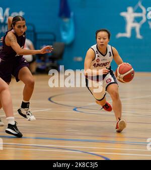 Cardiff, Wales, 22, October, 2022, Lauren Saiki (Archers) drives up court  during Women's British Basketball League match Credit:, Graham Glendinning,/ Alamy Live News Final Score: 89 - 72 Credit: Graham Glendinning / GlennSports/Alamy Live News Stock Photo