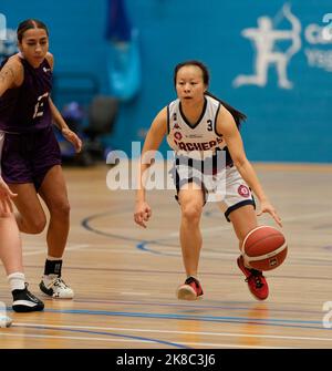 Cardiff, Wales, 22, October, 2022, Lauren Saiki (Archers) drives up court  during Women's British Basketball League match Credit:, Graham Glendinning,/ Alamy Live News Final Score: 89 - 72 Credit: Graham Glendinning / GlennSports/Alamy Live News Stock Photo