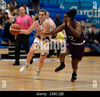 Cardiff, Wales, 22, October, 2022,Abigail Yunker (Archers) (L) drives up court  during Women's British Basketball League match Credit:, Graham Glendinning,/ Alamy Live News Final Score: 89 - 72 Credit: Graham Glendinning / GlennSports/Alamy Live News Stock Photo