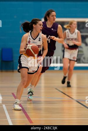 Cardiff, Wales, 22, October, 2022, Abigail Yunker (Archers) drives up court  during Women's British Basketball League match Credit:, Graham Glendinning,/ Alamy Live News Final Score: 89 - 72 Credit: Graham Glendinning / GlennSports/Alamy Live News Stock Photo