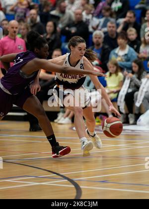 Cardiff, Wales, 22, October, 2022, Abigail Yunker (Archers) drives up court  during Women's British Basketball League match Credit:, Graham Glendinning,/ Alamy Live News Final Score: 89 - 72 Credit: Graham Glendinning / GlennSports/Alamy Live News Stock Photo