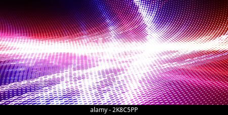 Abstract dark dotted surface in shades of blue, red and magenta with halftone and light effects. Perspective vector graphic background Stock Vector