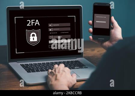 Personal online cyberspace security privacy protection data with 2Fa, Two-Factor ,Internet network security, Encrypted data privacy protect cyber hack Stock Photo