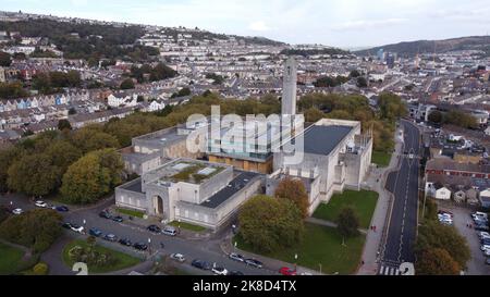 Aerial photo Swansea Guildhall and The Brangwyn Hall - Autumn 2022 Stock Photo