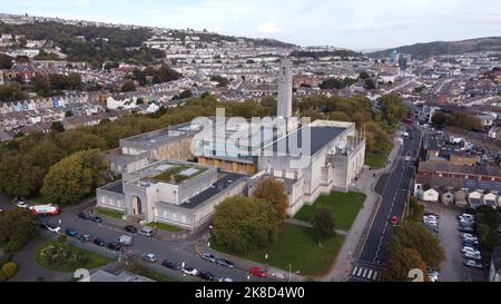 Aerial photo Swansea Guildhall and The Brangwyn Hall - Autumn 2022 Stock Photo