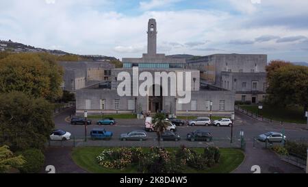 Aerial photo Swansea Guildhall and The Brangwyn Hall - Autumn 2022 Stock Photo