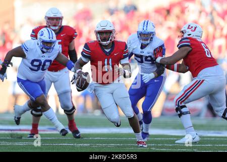 Lynchburg, Virginia, USA. 22nd Oct, 2022. Liberty Flames quarterback Johnathan Bennett (11) scrambles during the NCAA football game between the Brigham Young Cougars and the Liberty Flames at Williams Stadium in Lynchburg, Virginia. Greg Atkins/CSM/Alamy Live News Stock Photo