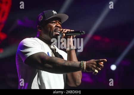 Milan, Italy. 22nd Oct, 2022. Milan, Italy - October 22, 2022: 50 Cent performs live at Mediolanum Forum (Photo by Piero Cruciatti/Sipa USA) Credit: Sipa USA/Alamy Live News Stock Photo