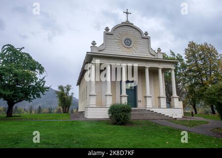 Cataldo Mission, an old Jesuit mission church in the Idaho Panhandle, oldest building in Idaho Stock Photo