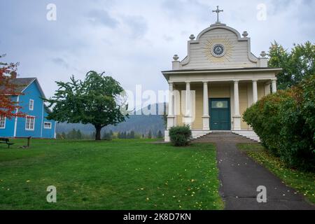 Cataldo Mission, an old Jesuit mission church in the Idaho Panhandle, oldest building in Idaho Stock Photo