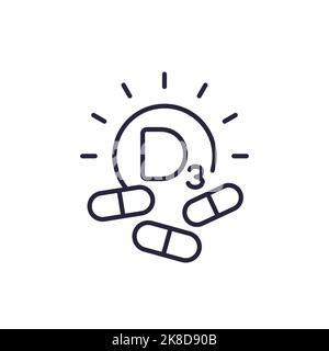 d3 vitamin pills line icon, vector Stock Vector