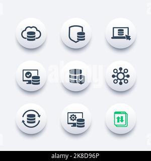 database, data storage and security icons set Stock Vector