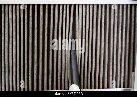 Replacing filter in the central ventilation system. hvac filter replacing home central air system Stock Photo