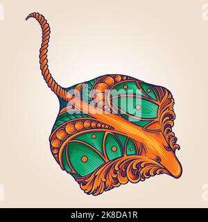 Vintage elegant stingray fish ornament illustration vector illustrations for your work logo, merchandise t-shirt, stickers and label designs, poster Stock Vector