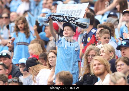 Sydney, Australia. 23rd Oct, 2022. Sydney FC fan during the Australia A League match between Sydney FC and Adelaide United at Allianz Stadium, Sydney, Australia on 23 October 2022. Photo by Peter Dovgan. Editorial use only, license required for commercial use. No use in betting, games or a single club/league/player publications. Credit: UK Sports Pics Ltd/Alamy Live News Stock Photo