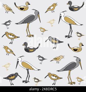 Flat hand drawn birds. Doodle bird seamless pattern. For textile print, wrapping paper. Stock Vector
