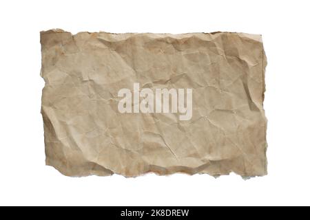 Old yellowed crumpled torn paper with clipping path Stock Photo