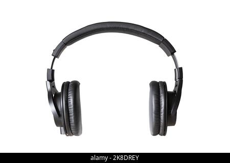 Black over-ear headphones on white background with clipping path Stock Photo