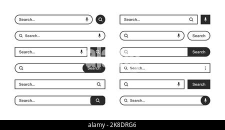 Various search bars with outline border. Internet browser engine with search box, address bar and text field. UI design, website interface element Stock Vector